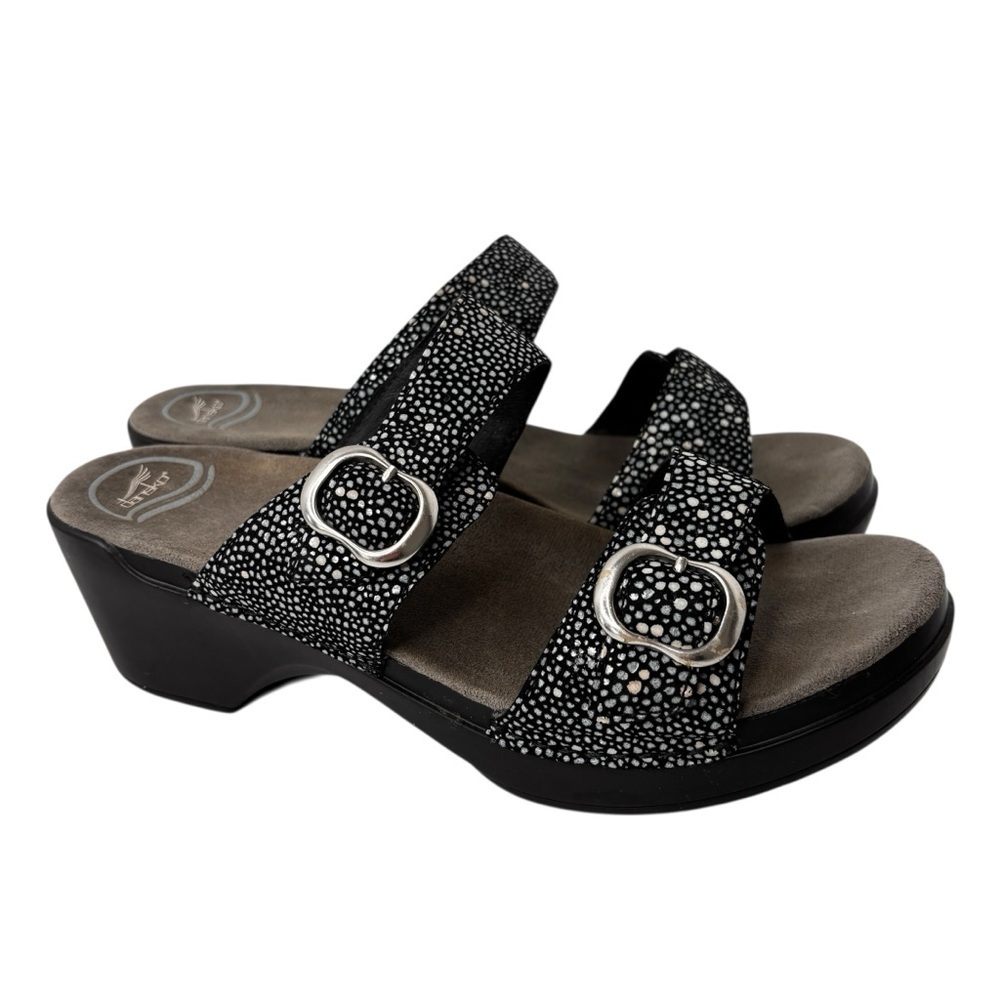 Dansko Sophie Wedge Sandals Black Dot Leather Slip On Shoes Size 41 US 10.5 / 11